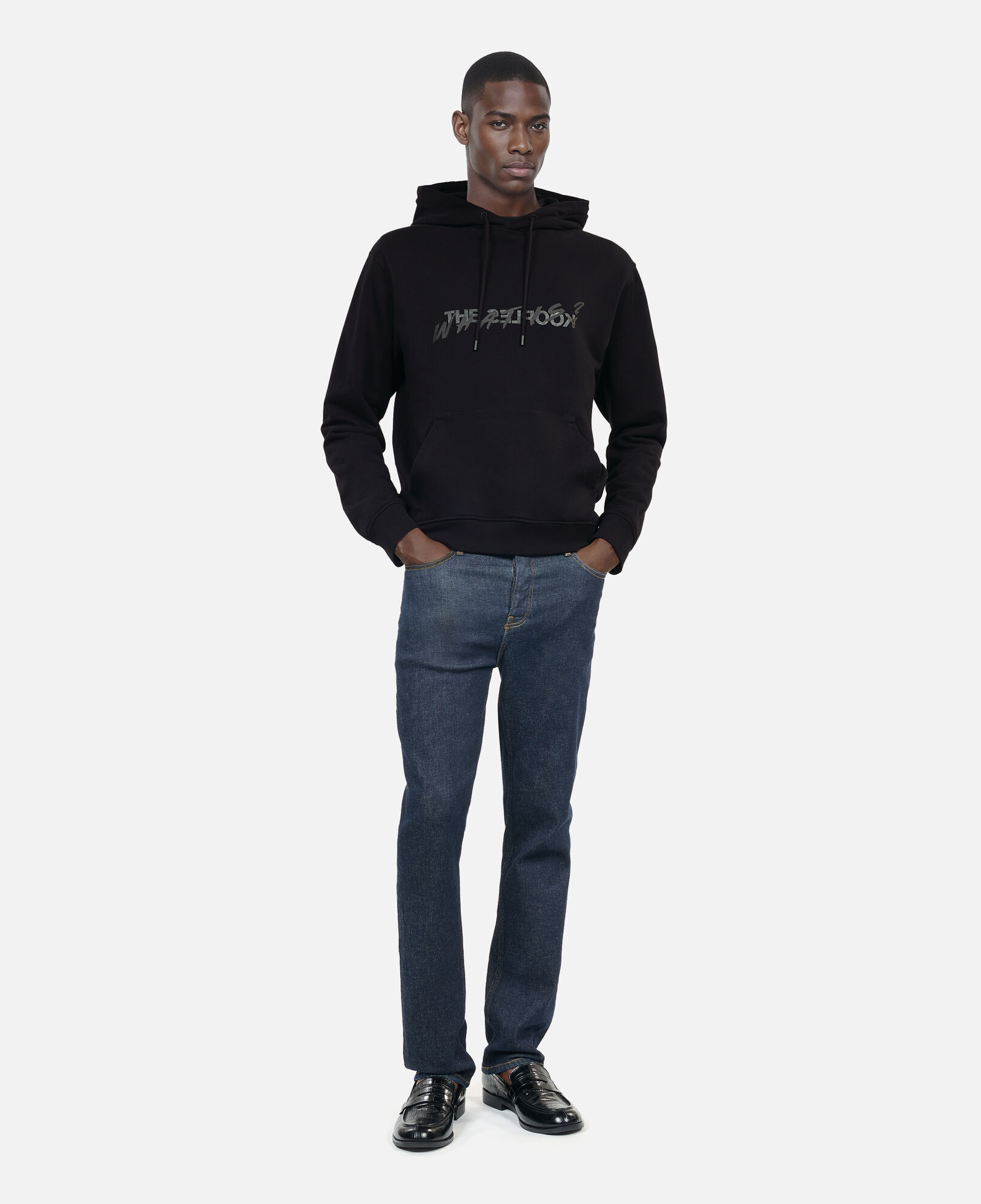 The Kooples HERREN BLACK schwarzes kapuzensweatshirt „what is“