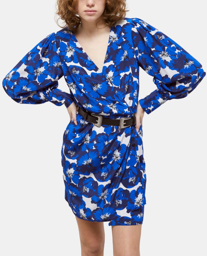 The Kooples WOMEN BLUE short printed silk wrap dress
