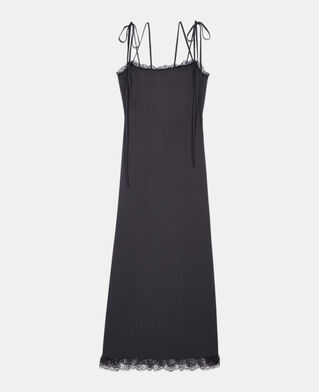 The Kooples DAMEN BLACK langes schwarzes kleid mit spitzendetails