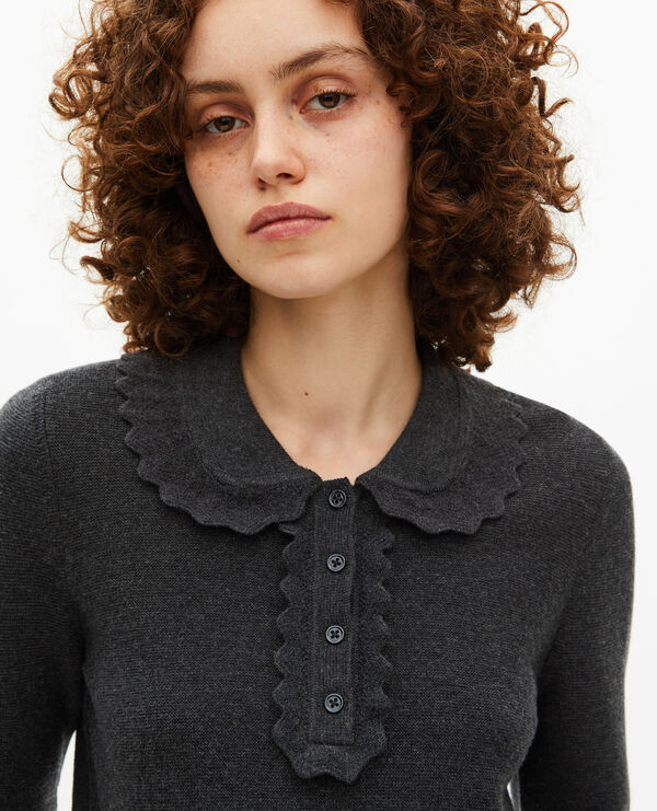 The Kooples FEMME BLACK pull en laine mélangée col claudine anthracite