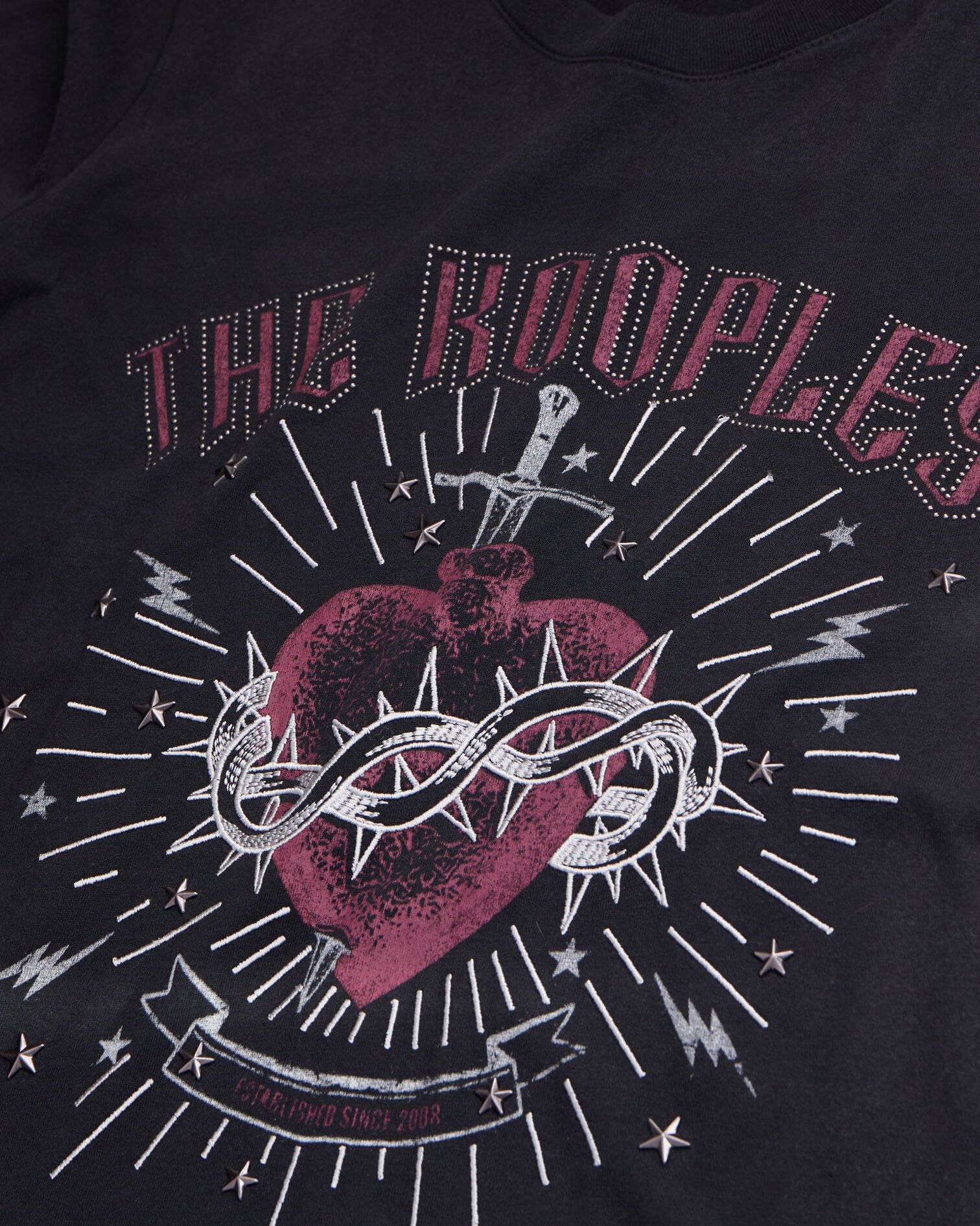 Women's black t-shirt with dagger through heart serigraphy, BLACK, hi-res image number null