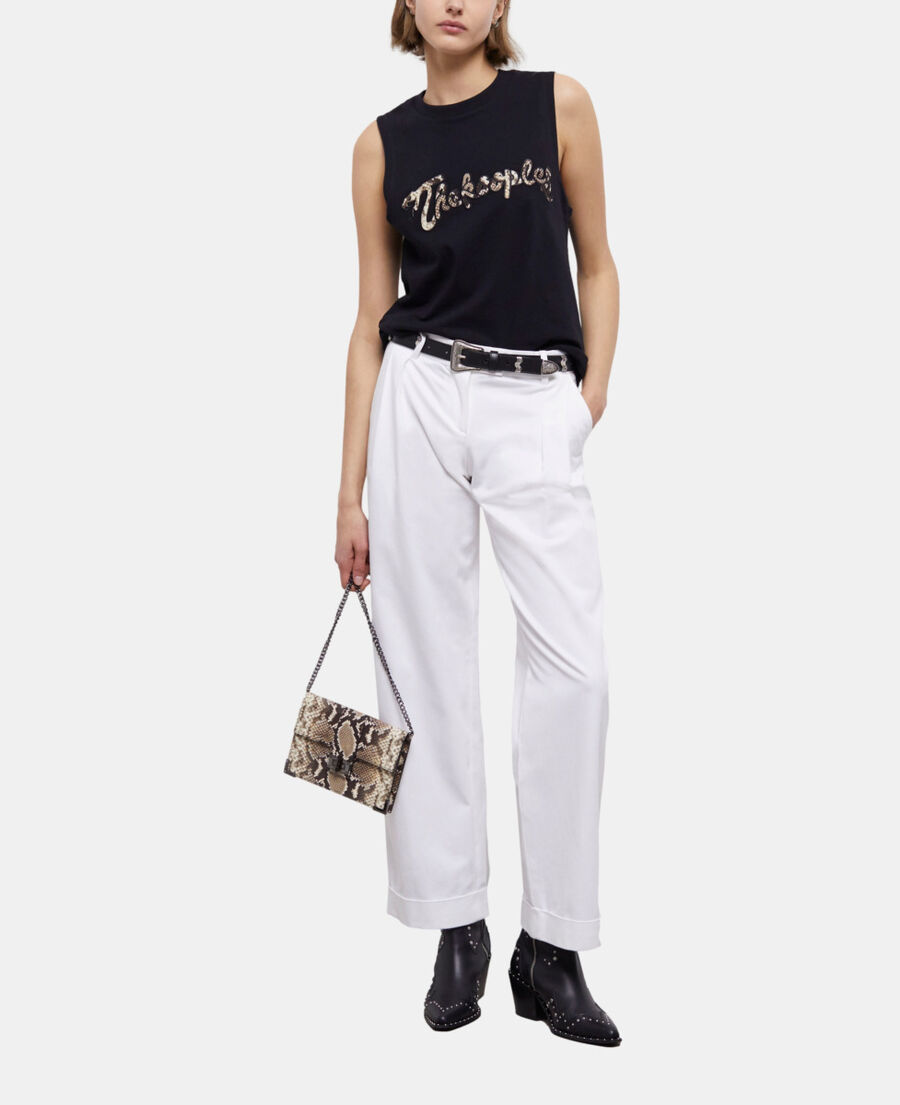 women's black t-shirt with snake logo print