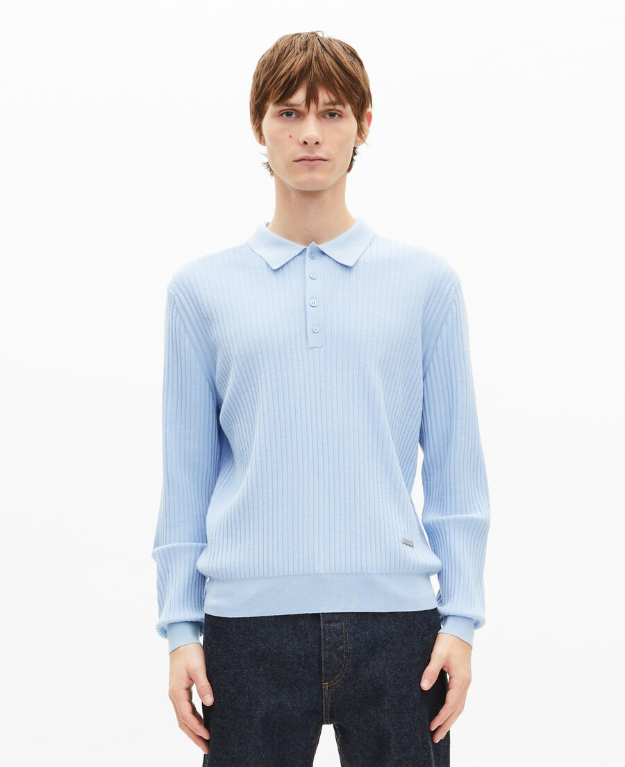 The Kooples HOMME LIGHT BLUE pull col polo en laine m&eacute;rinos bleu