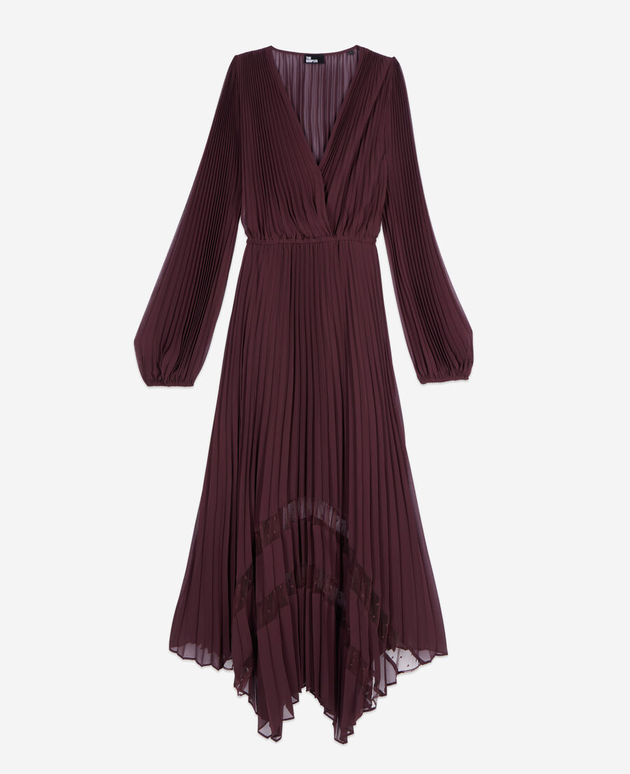 The Kooples WOMEN BURGUNDY long burgundy pleated dress