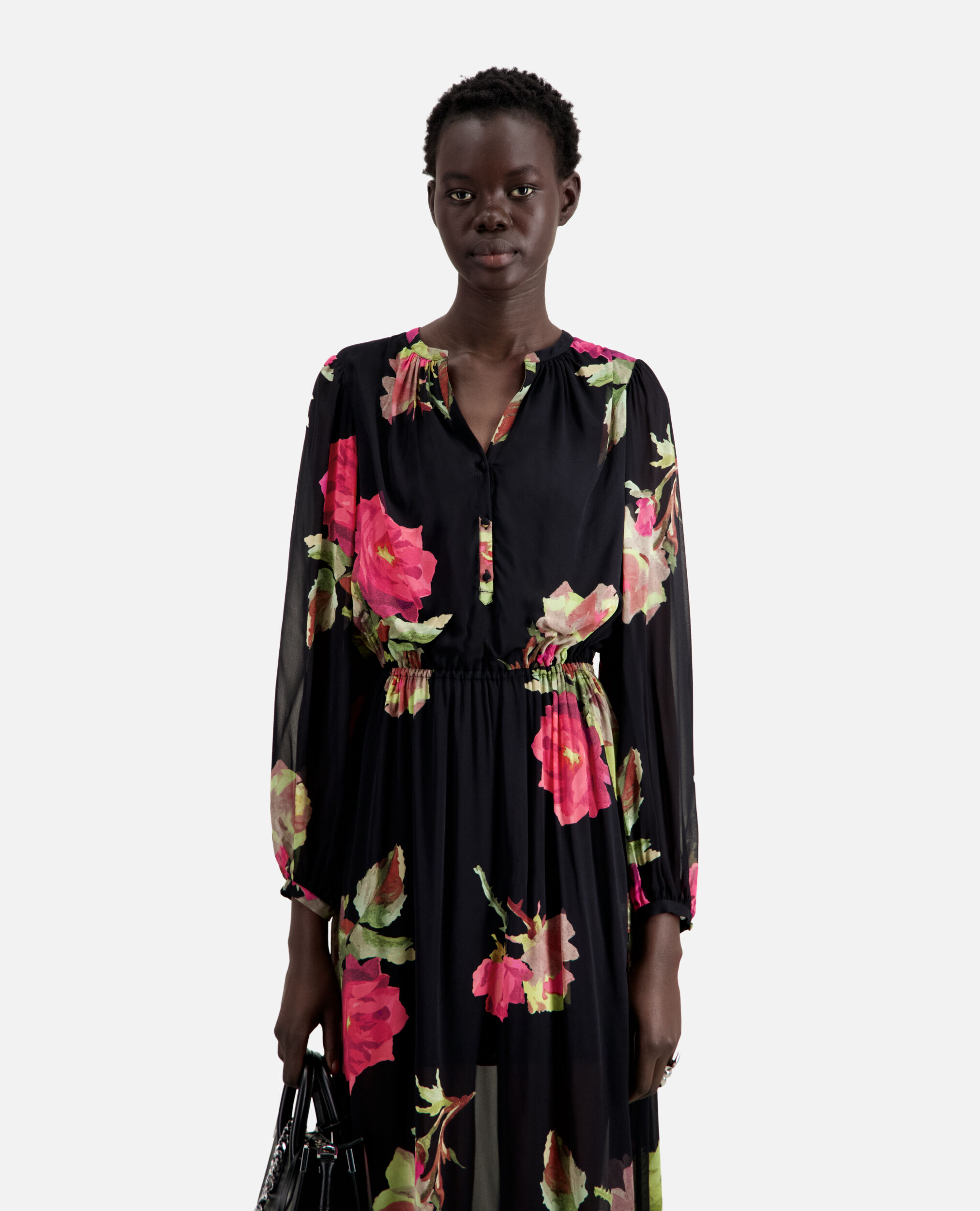 Robe longue imprimée, PINK BLACK, hi-res image number null