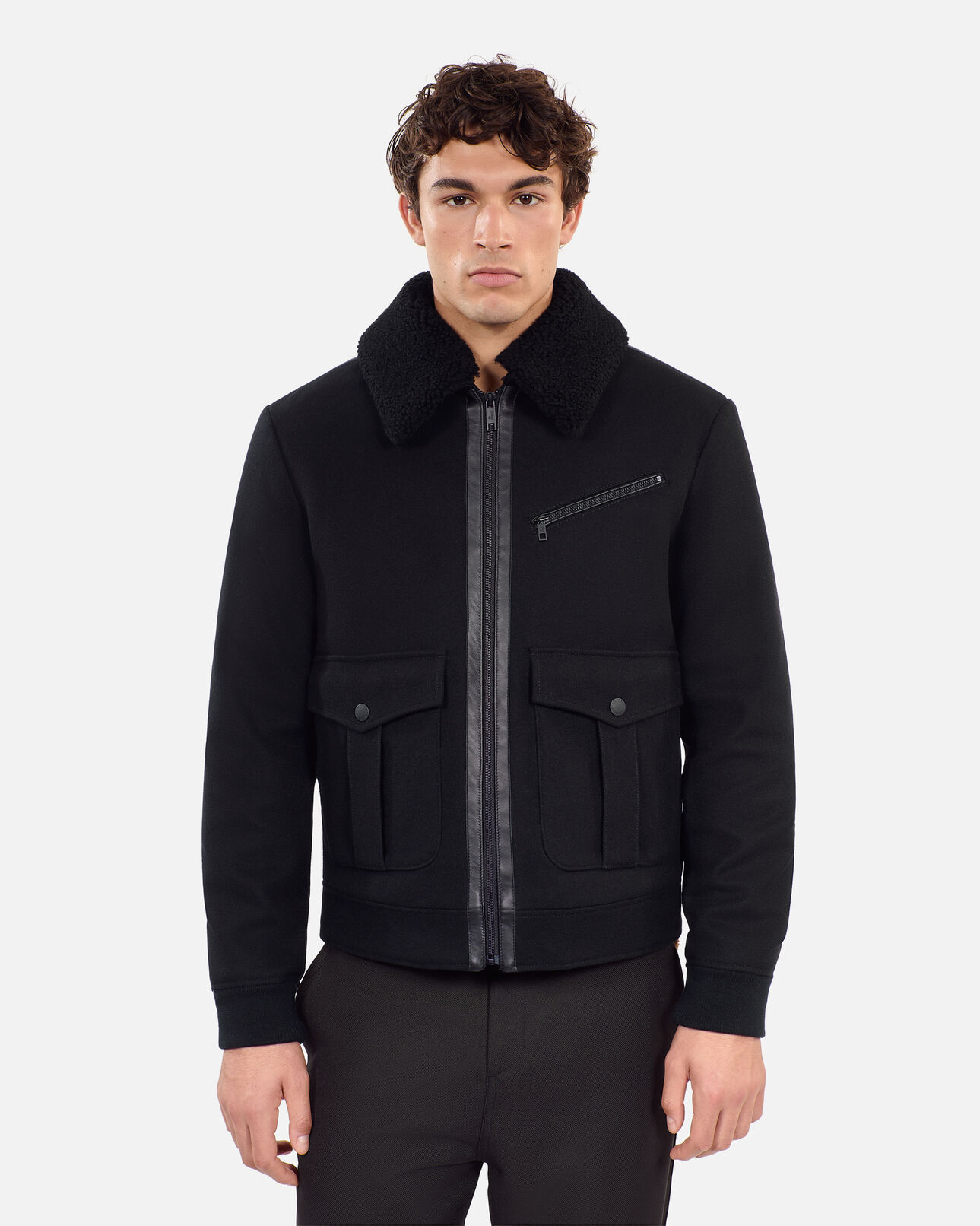 The Kooples HOMBRE BLACK chaqueta aviador mezcla lana negra