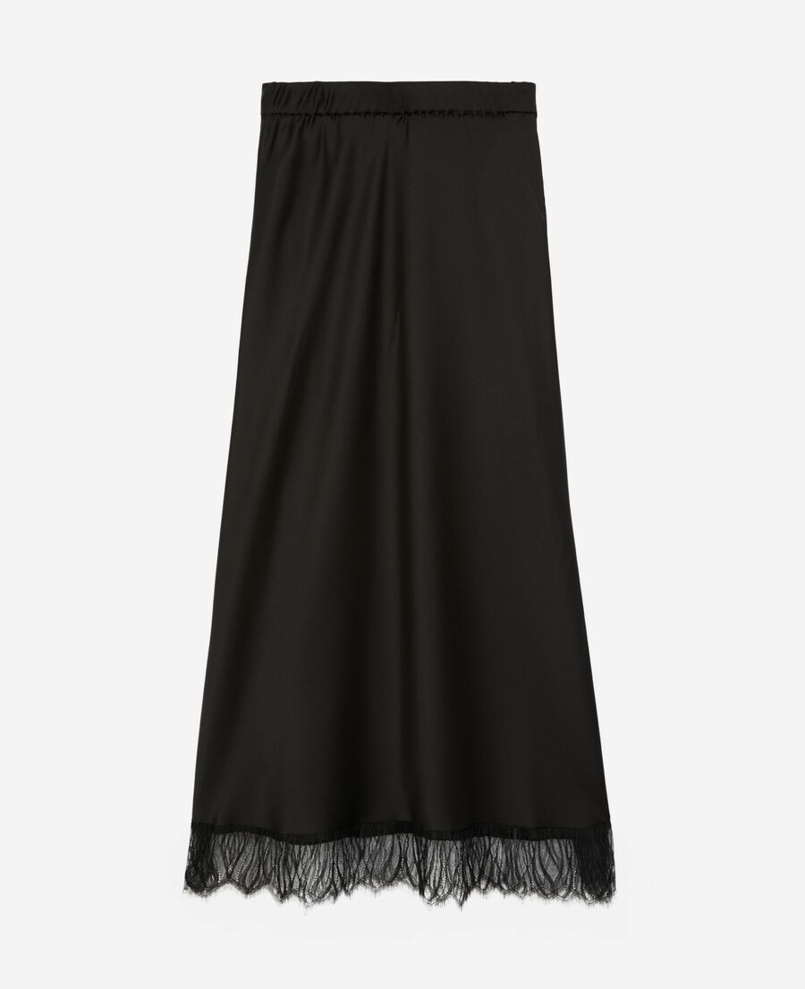 The Kooples FEMME BLACK jupe longue avec détails en dentelle noire