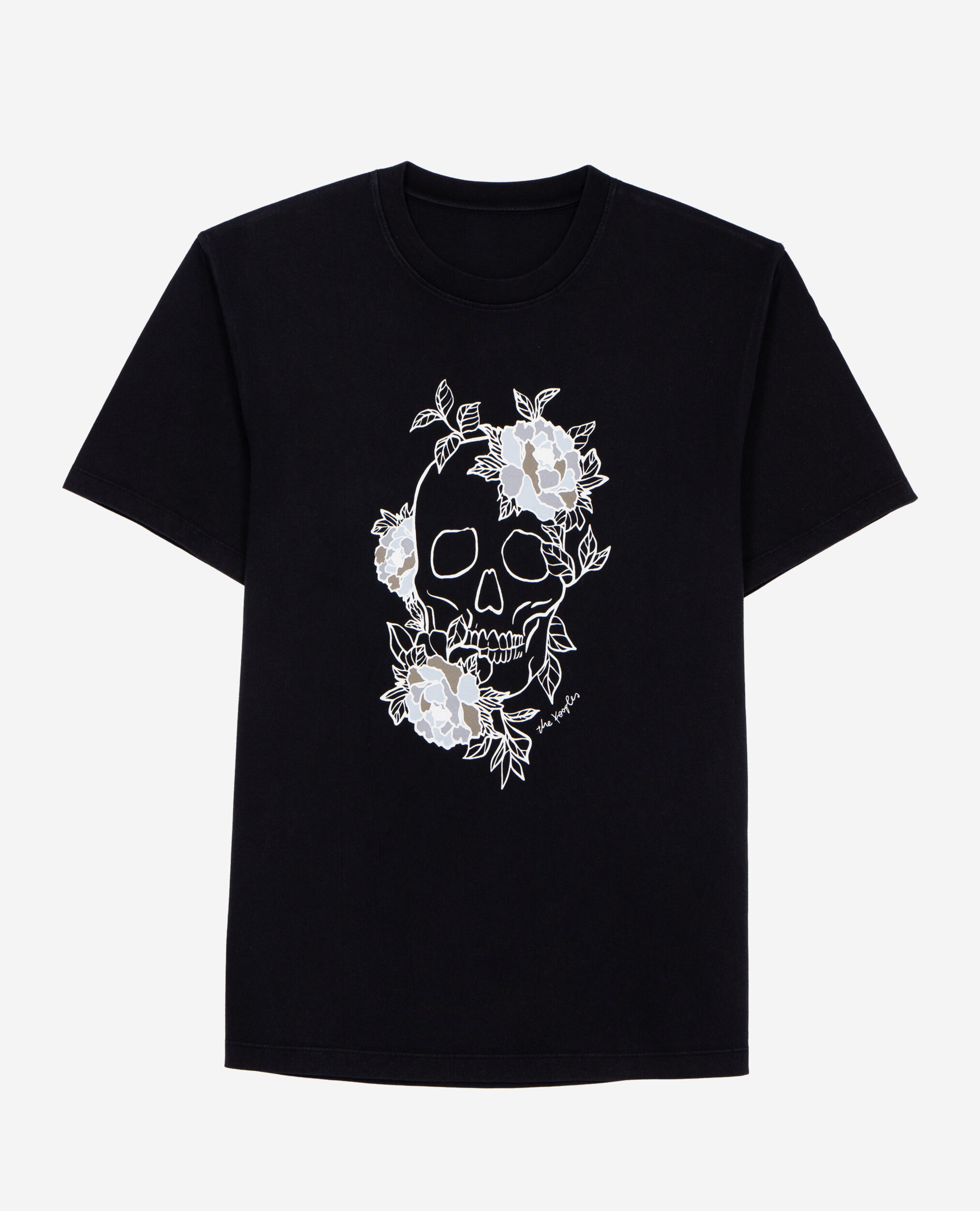 T-shirt Homme noir avec sérigraphie Flower skull, BLACK WASHED, hi-res image number null