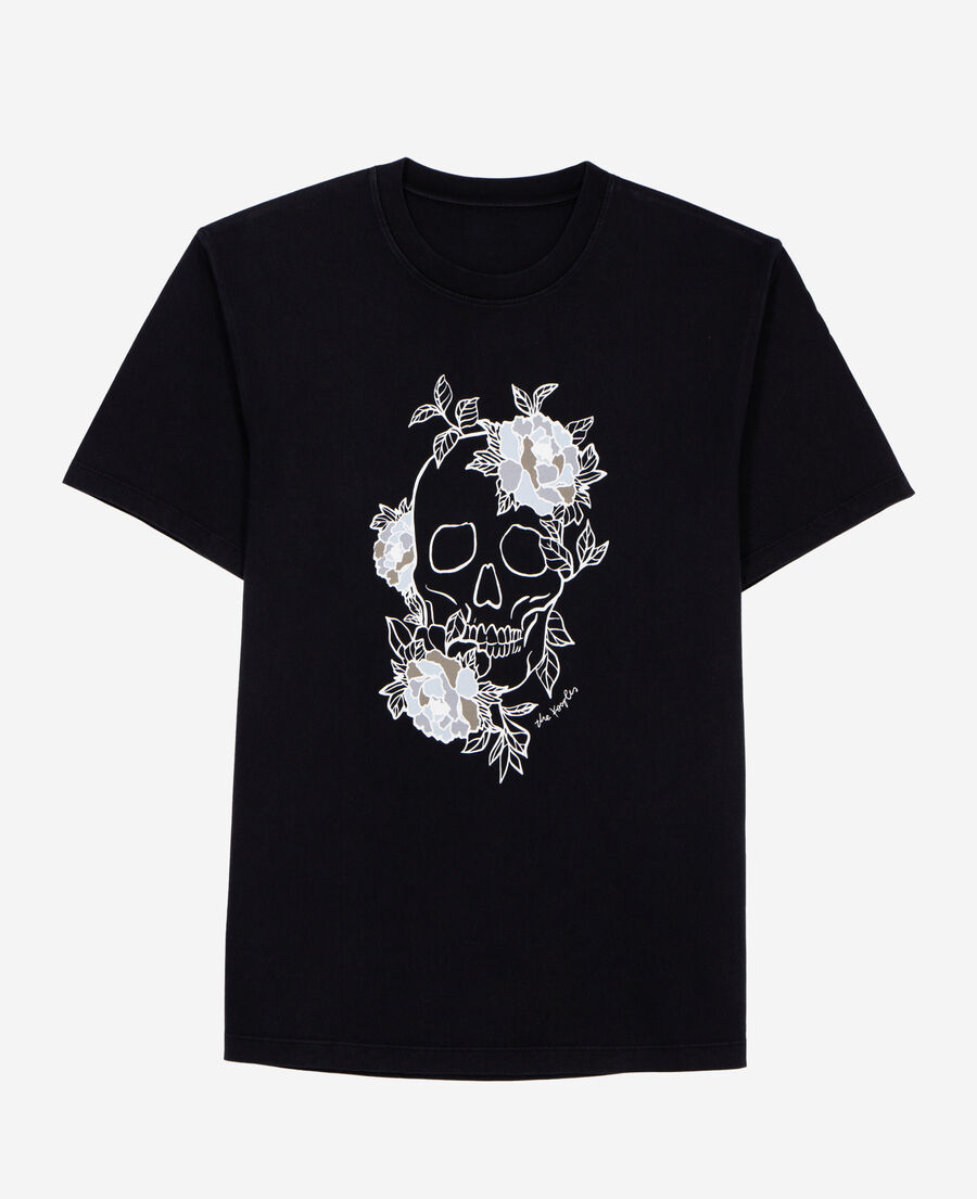 t-shirt homme noir avec sérigraphie flower skull