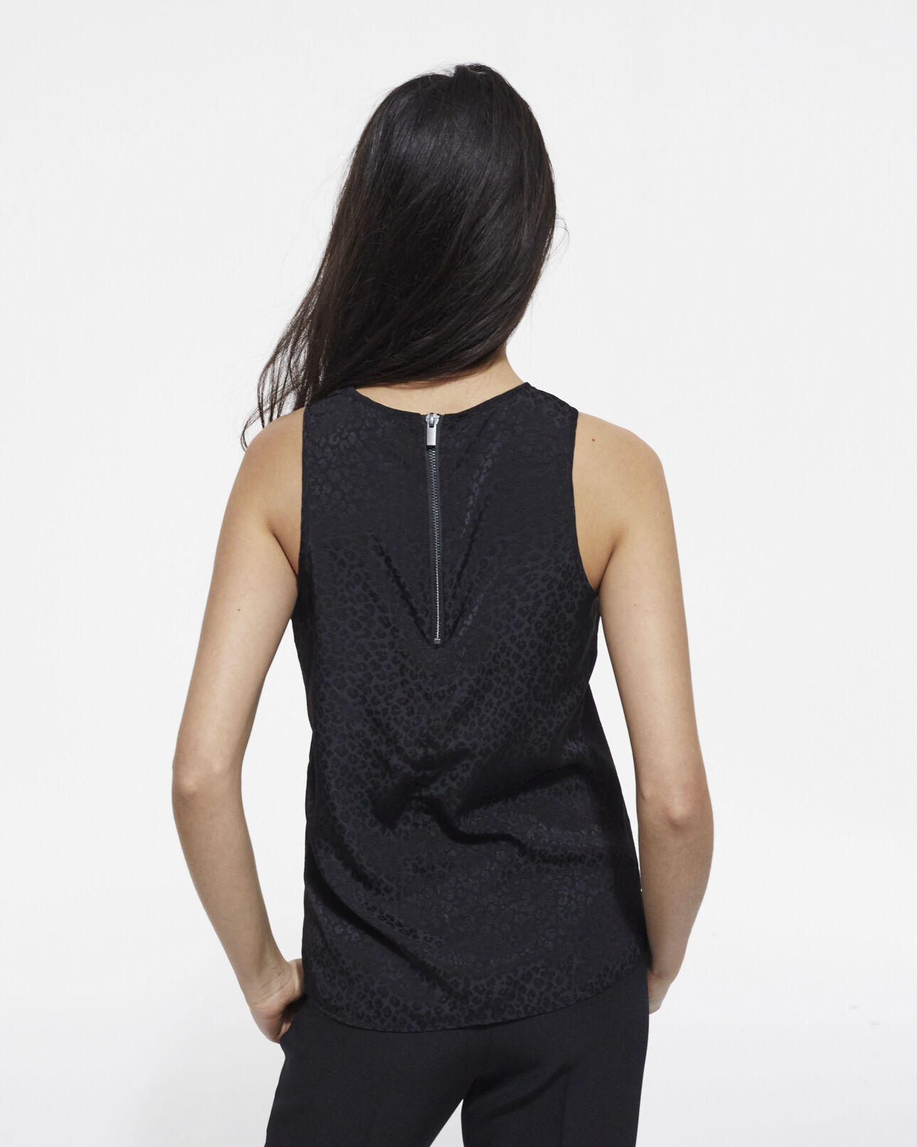 The Kooples F BLACK black leopard print tank top