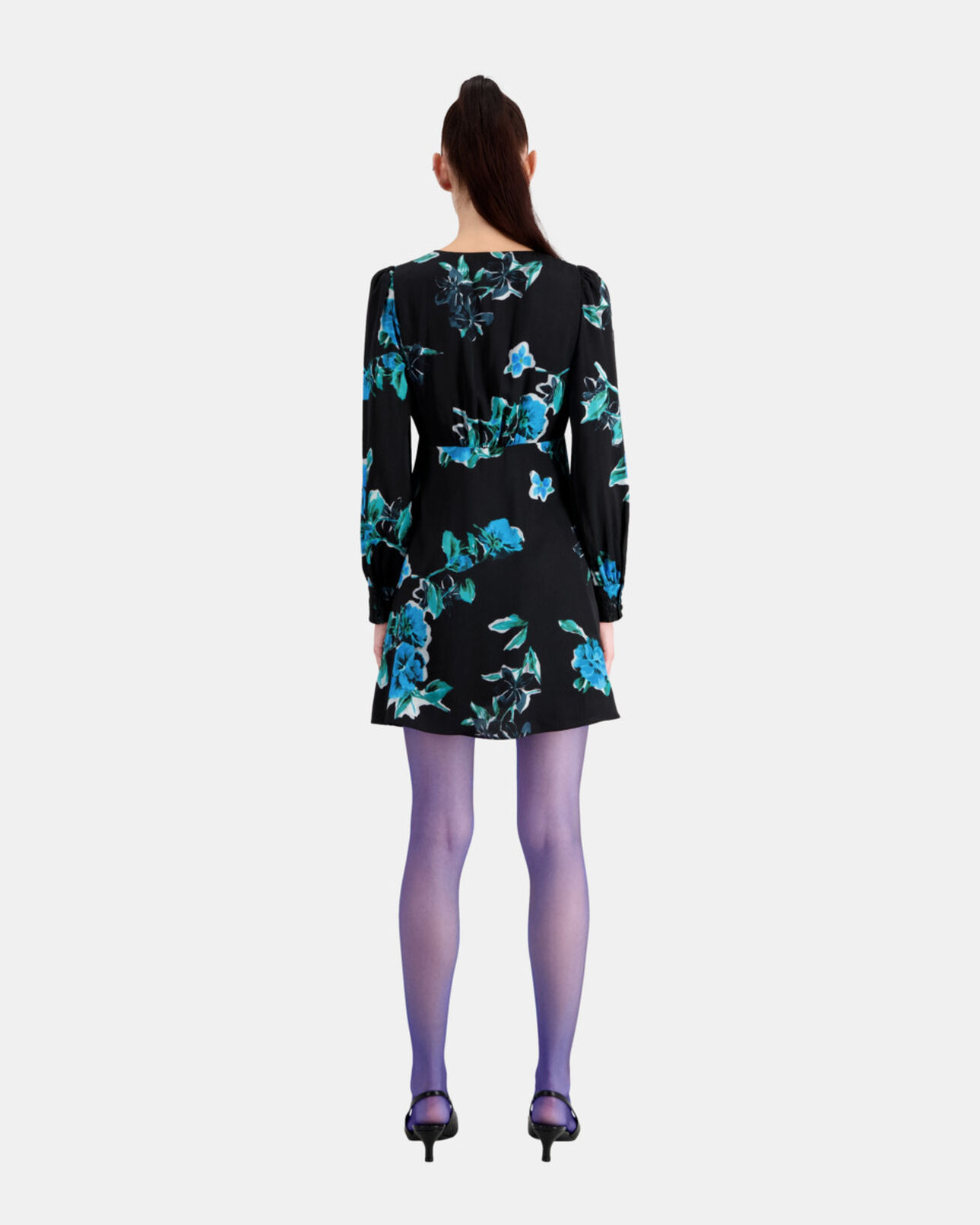 The Kooples FEMME BLACK BLUE robe courte imprimée avec détails en dentelle