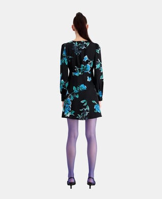 The Kooples F BLACK BLUE short printed dress with lace details