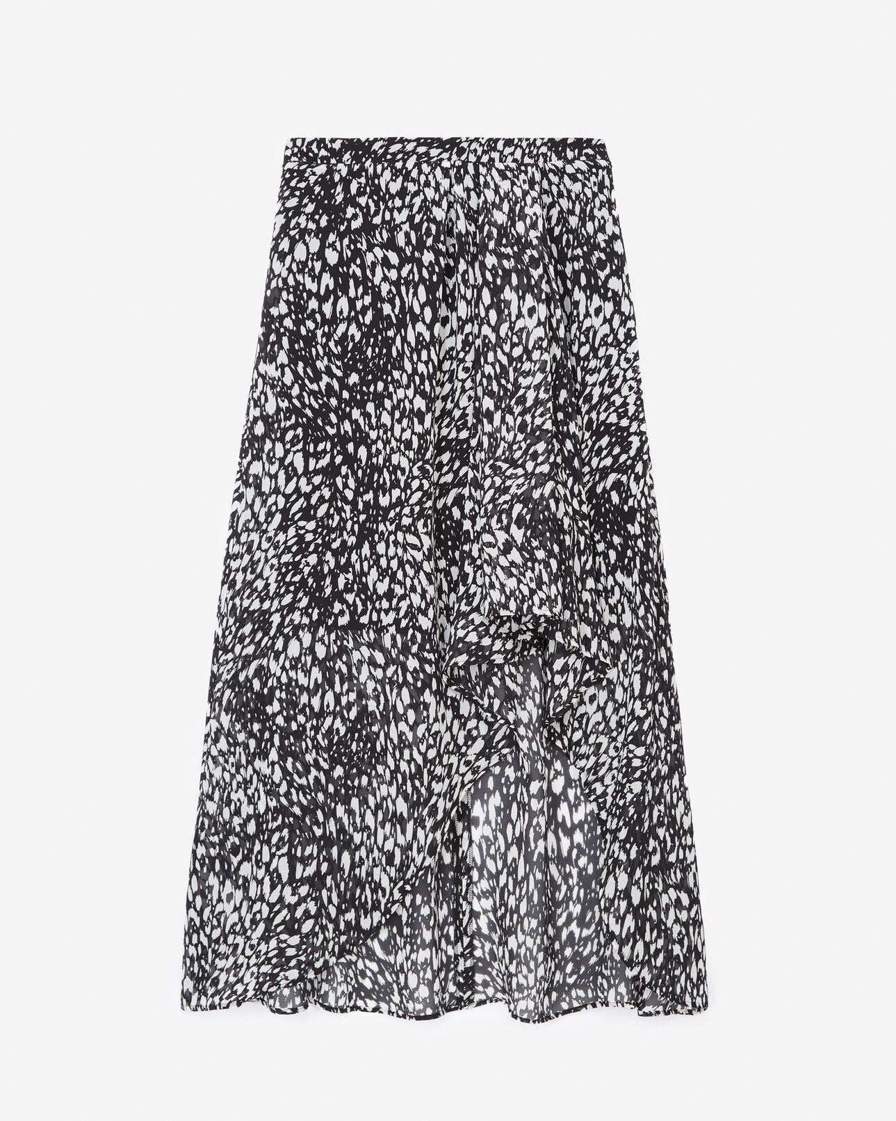 The Kooples FEMME BLACK-ECRU jupe longue fluide noir et écru léopard