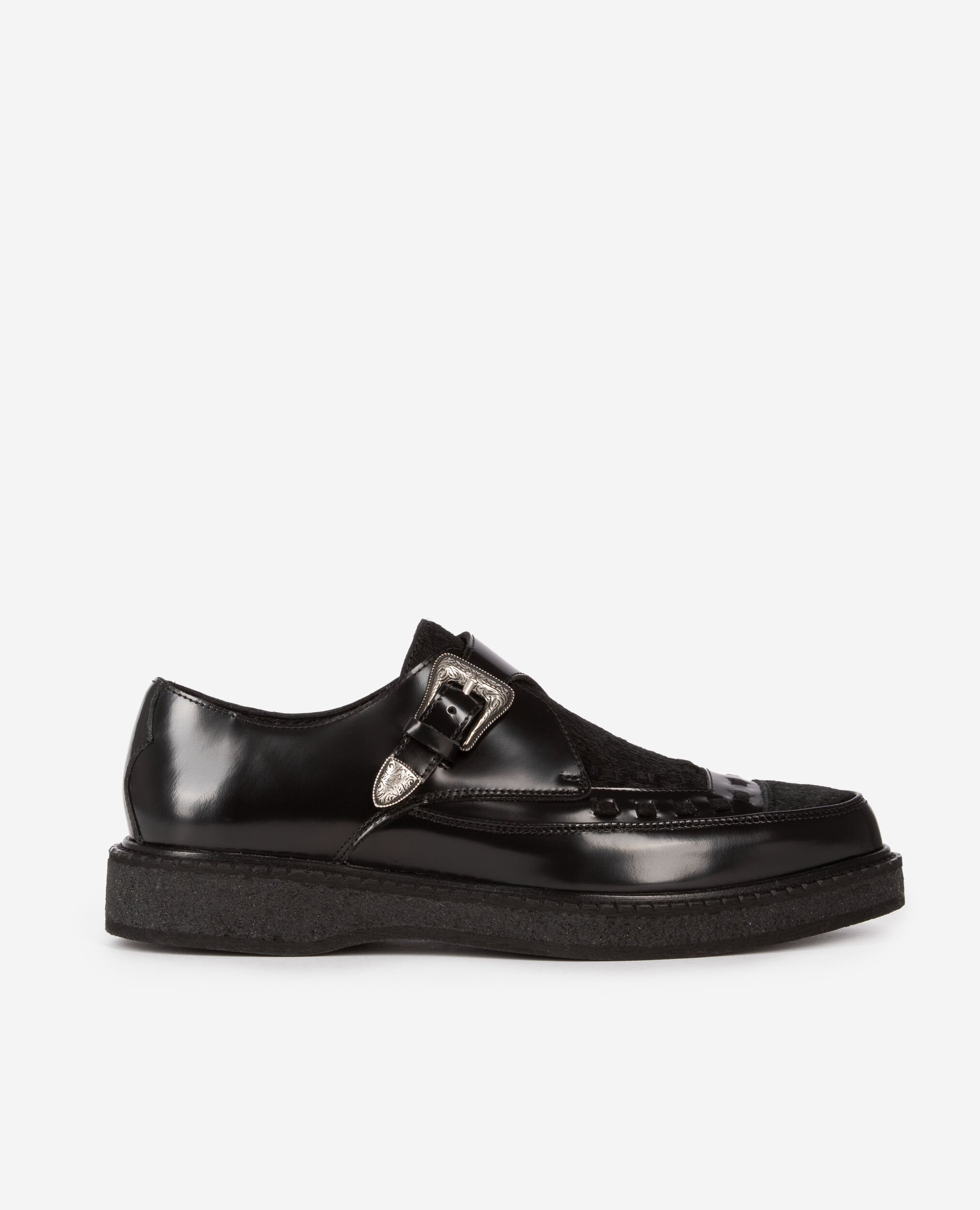 Black leather and foal-effect Derbies, BLACK, hi-res image number null