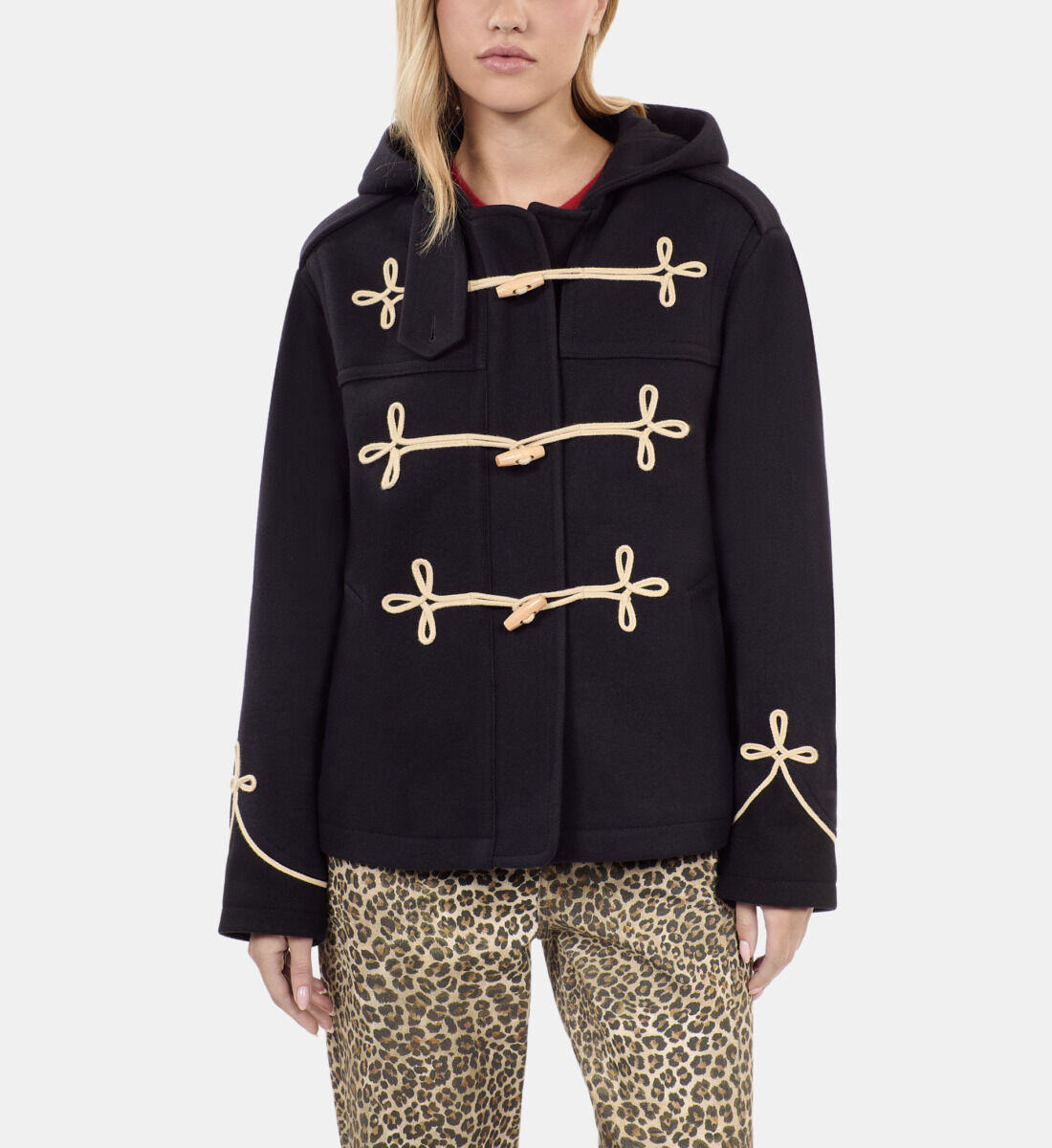 Women's Navy blue hooded short pea coat | The Kooples