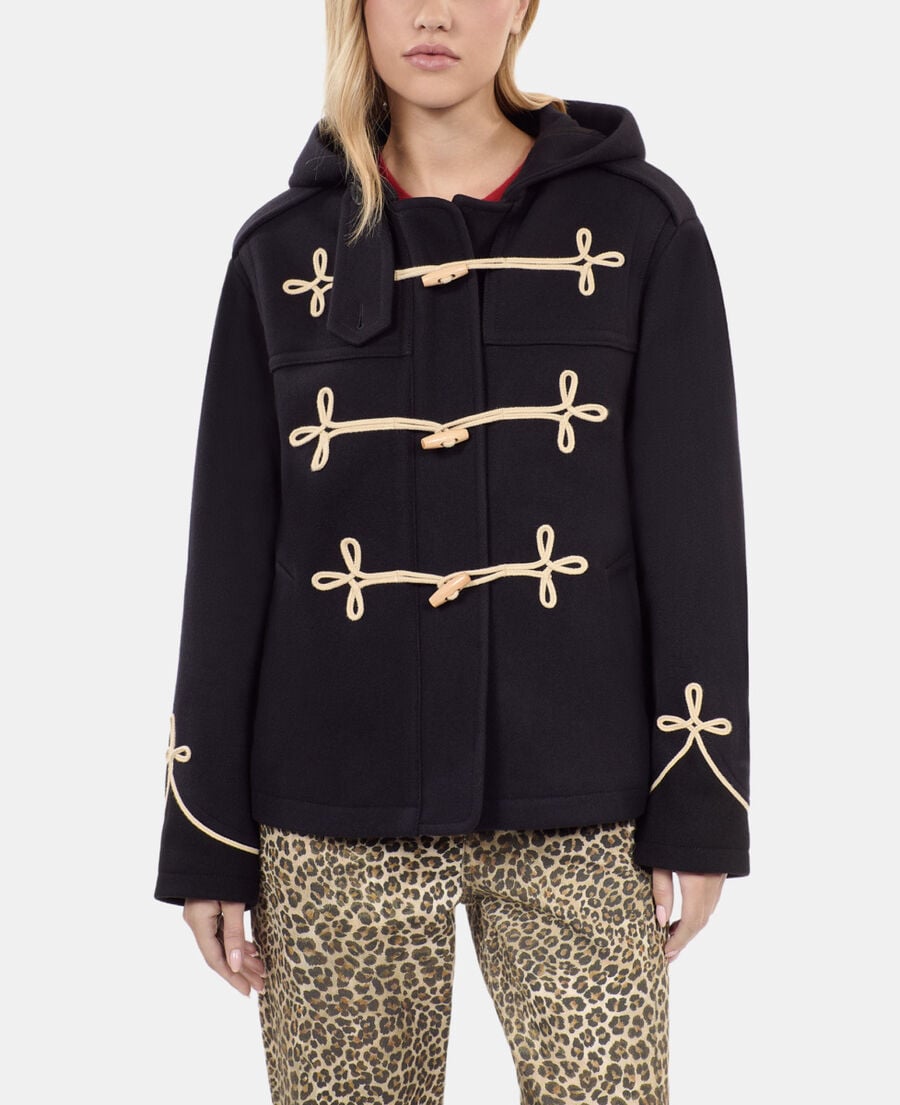 The Kooples FEMME NAVY caban court à capuche bleu marine