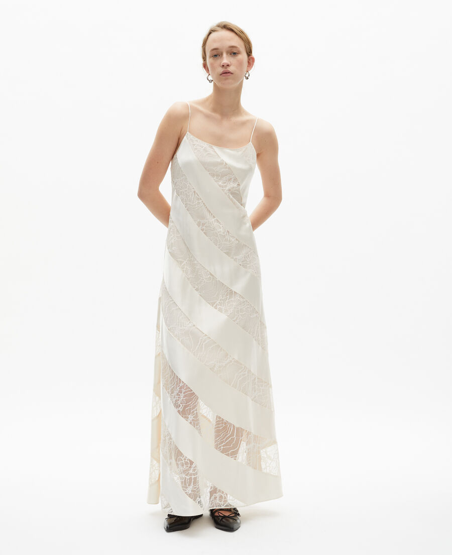 The Kooples DAMEN ECRU langes babydollkleid aus seide mit spitze in ecru | the kooples