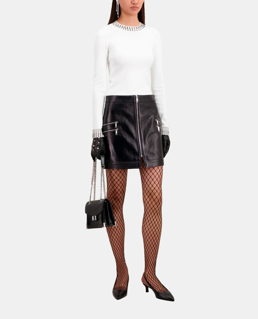 The Kooples WOMEN BLACK short black leather skirt