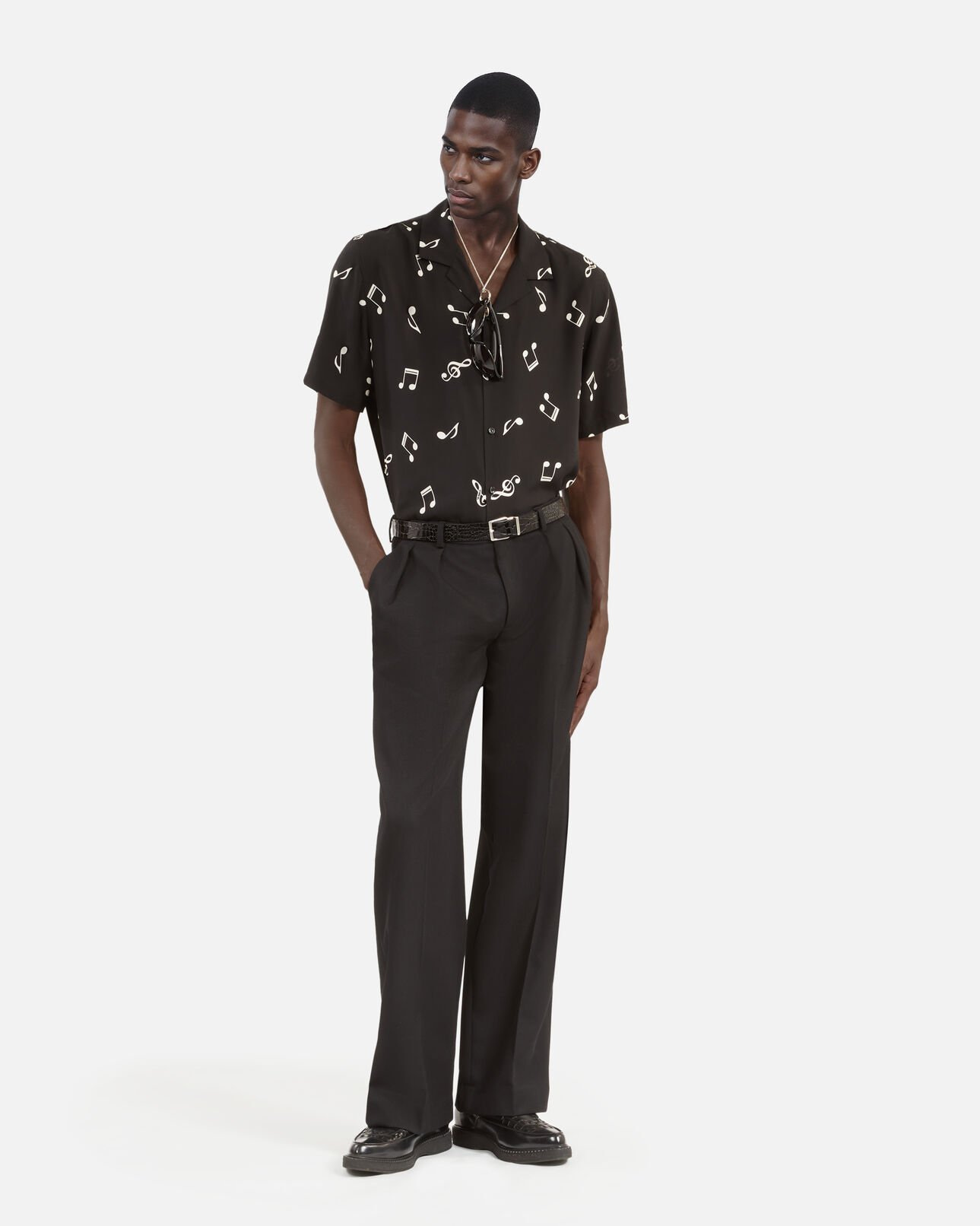 The Kooples HOMME BLACK WHITE chemise manches courtes imprimé musique