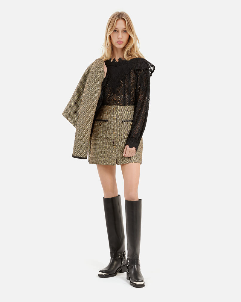 The Kooples FEMME BLACK / GOLD jupe courte noire et dorée