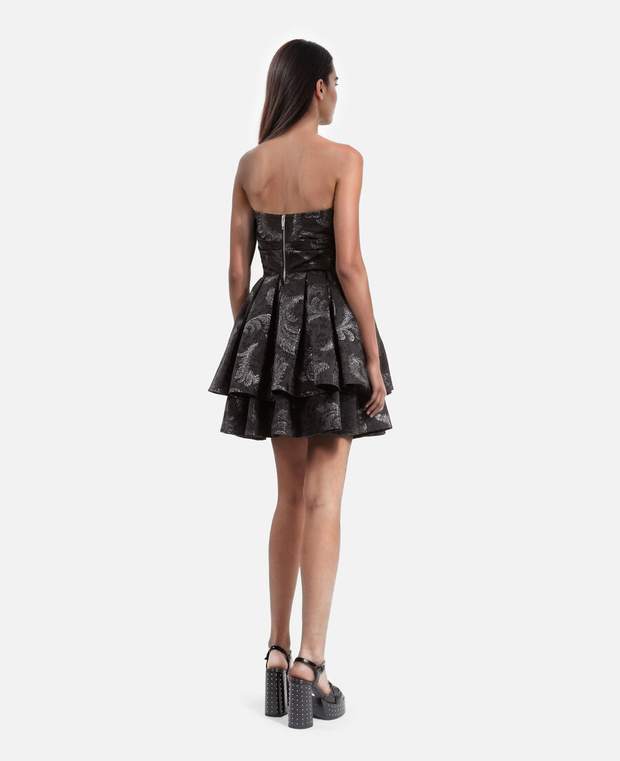 The Kooples DAMEN BLACK / SILVER schwarzes trägerloses kurzes jacquardkleid