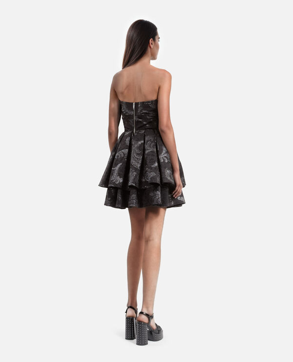 The Kooples FEMME BLACK / SILVER robe courte bustier en jacquard noire