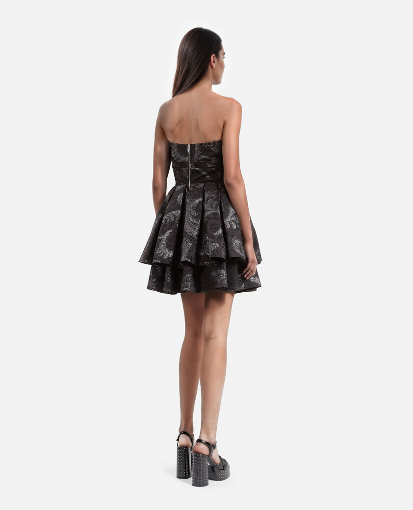 The Kooples FEMME BLACK / SILVER robe courte bustier en jacquard noire