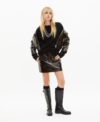 The Kooples WOMEN CAFE short brown vinyl-effect skirt