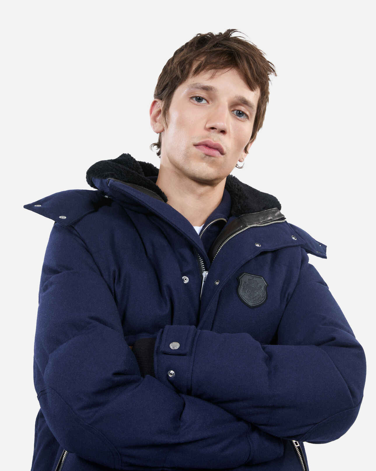 The Kooples MEN NAVY navy blue flannel down jacket
