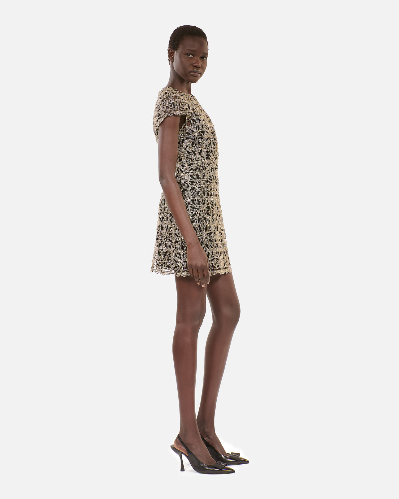 The Kooples DAMEN ANTIC GOLD goldenes, kurzes kleid aus guipure