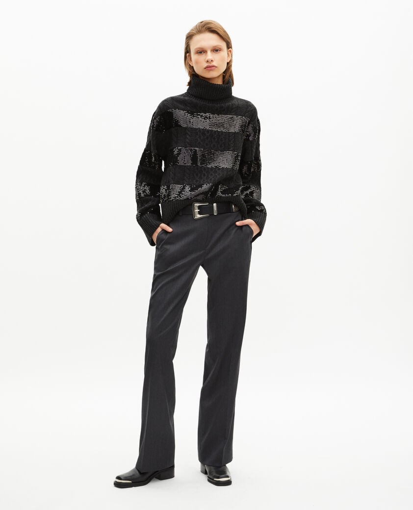 The Kooples WOMEN BLACK dark grey turtleneck sweater with sequin stripes
