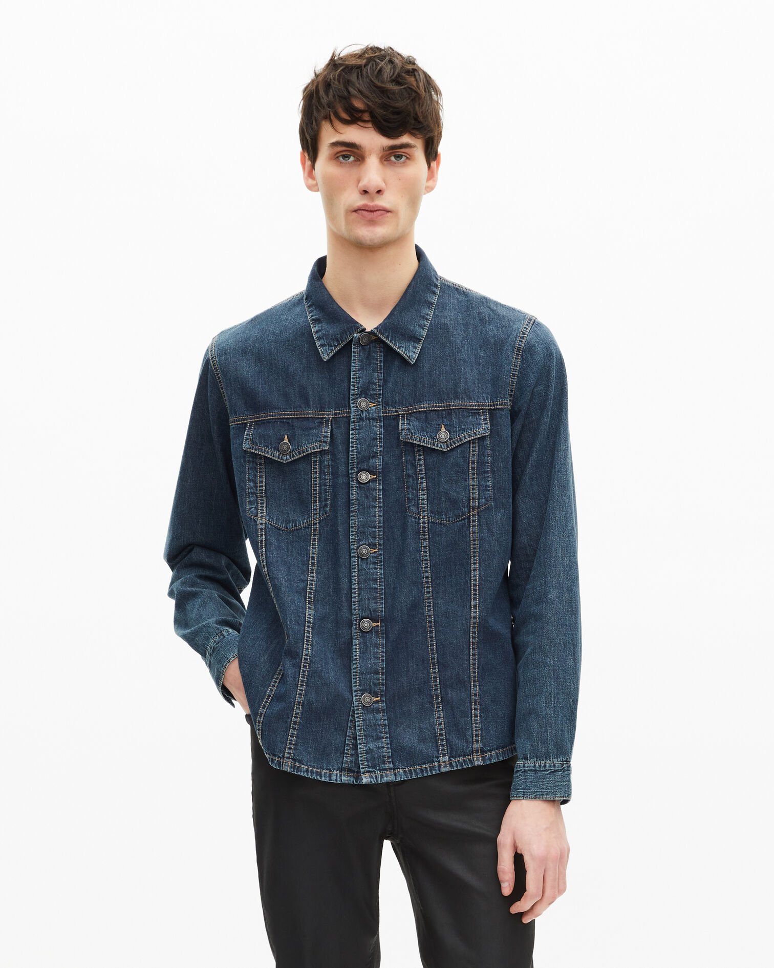 Long-sleeved denim shirt, MEDIUM BLUE, hi-res image number null