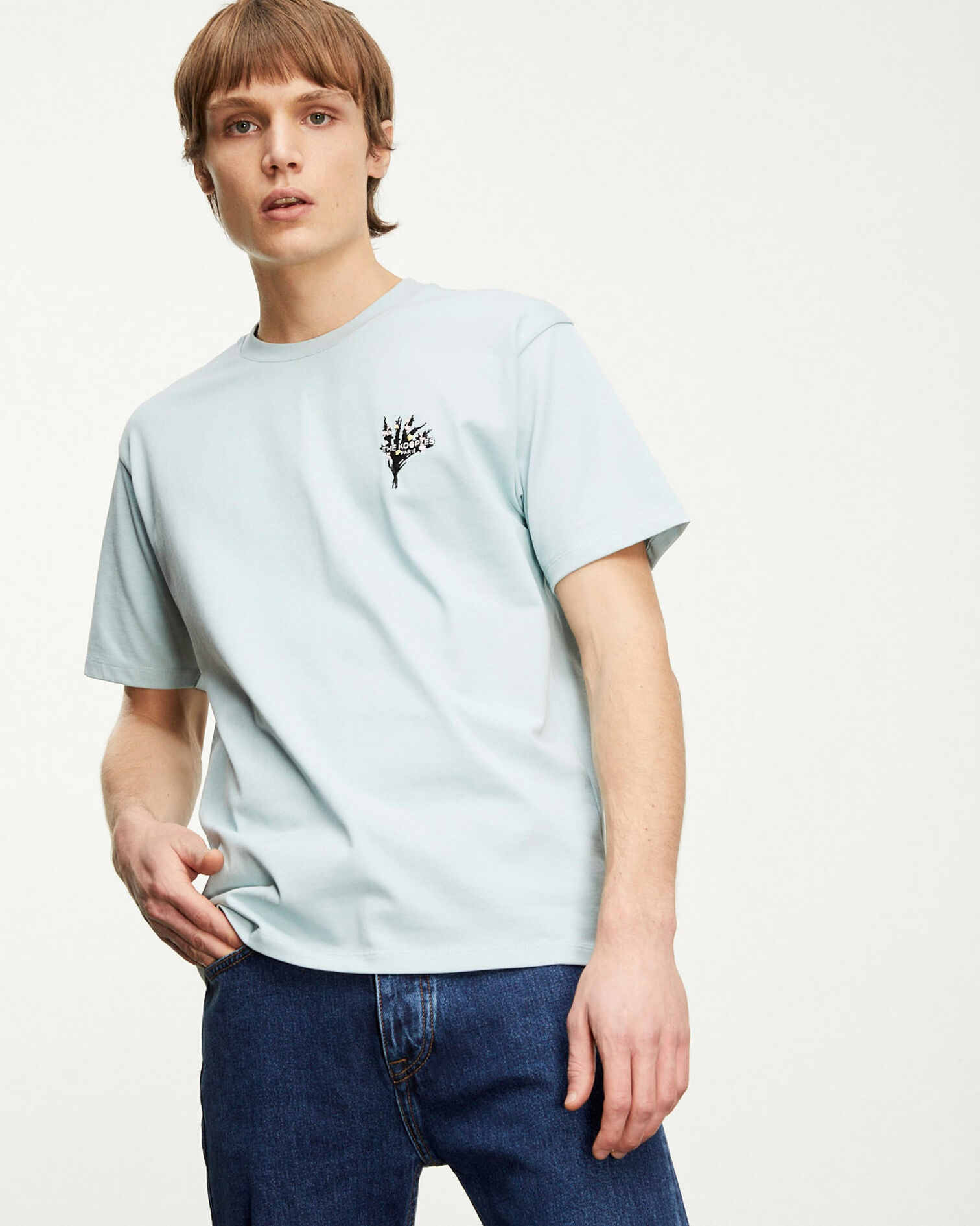 Mint green cotton T-shirt w/flowers, MINT, hi-res image number null