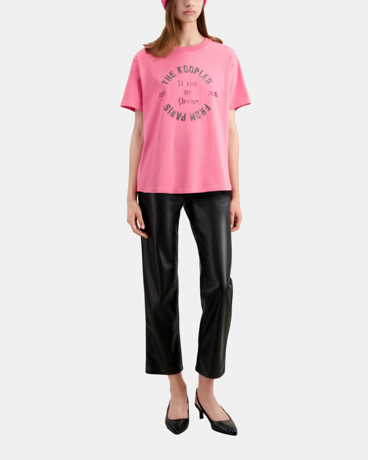 The Kooples FEMME OLD PINK t-shirt femme rose avec sérigraphie 11 rue de prony