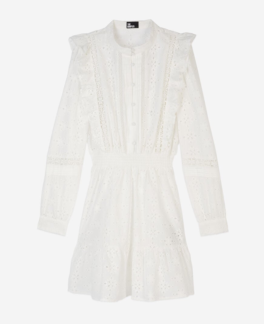 The Kooples MUJER WHITE vestido corto blanco bordado inglés