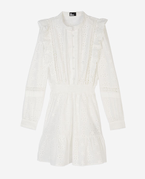 The Kooples FEMME WHITE robe courte en broderie anglaise blanche