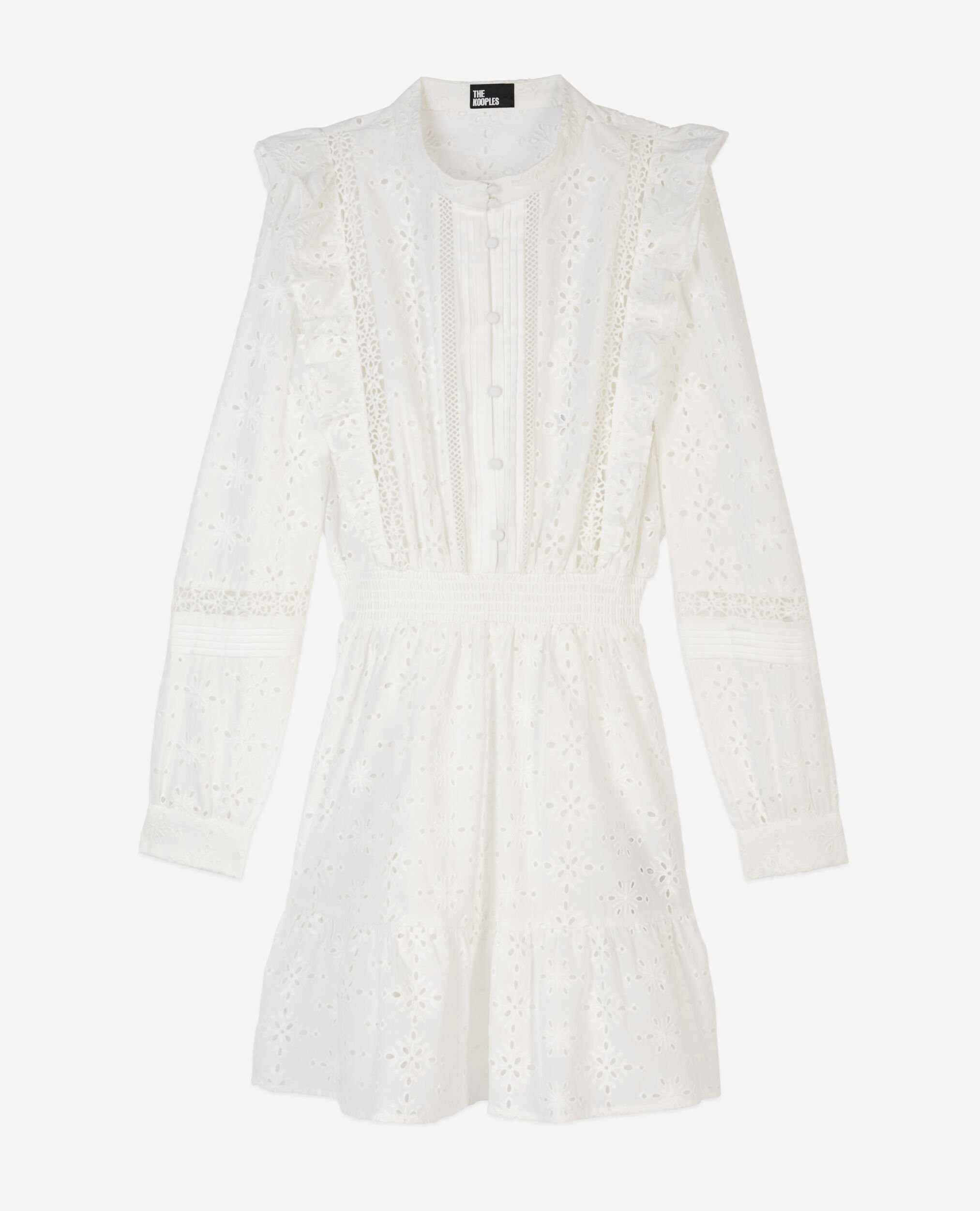 Short white dress in English embroidery, WHITE, hi-res image number null