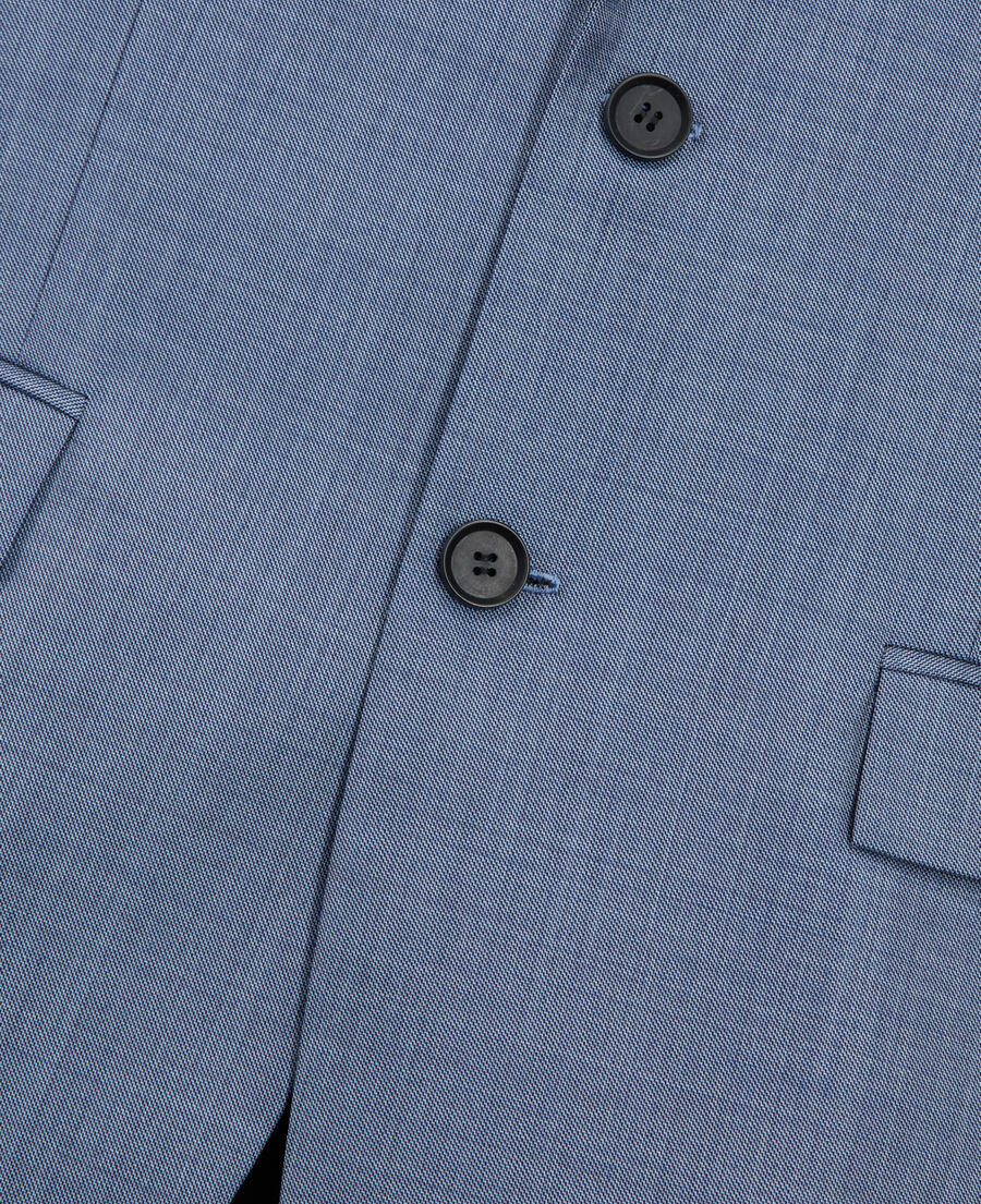 azurblaue elegante jacke mit drei taschen