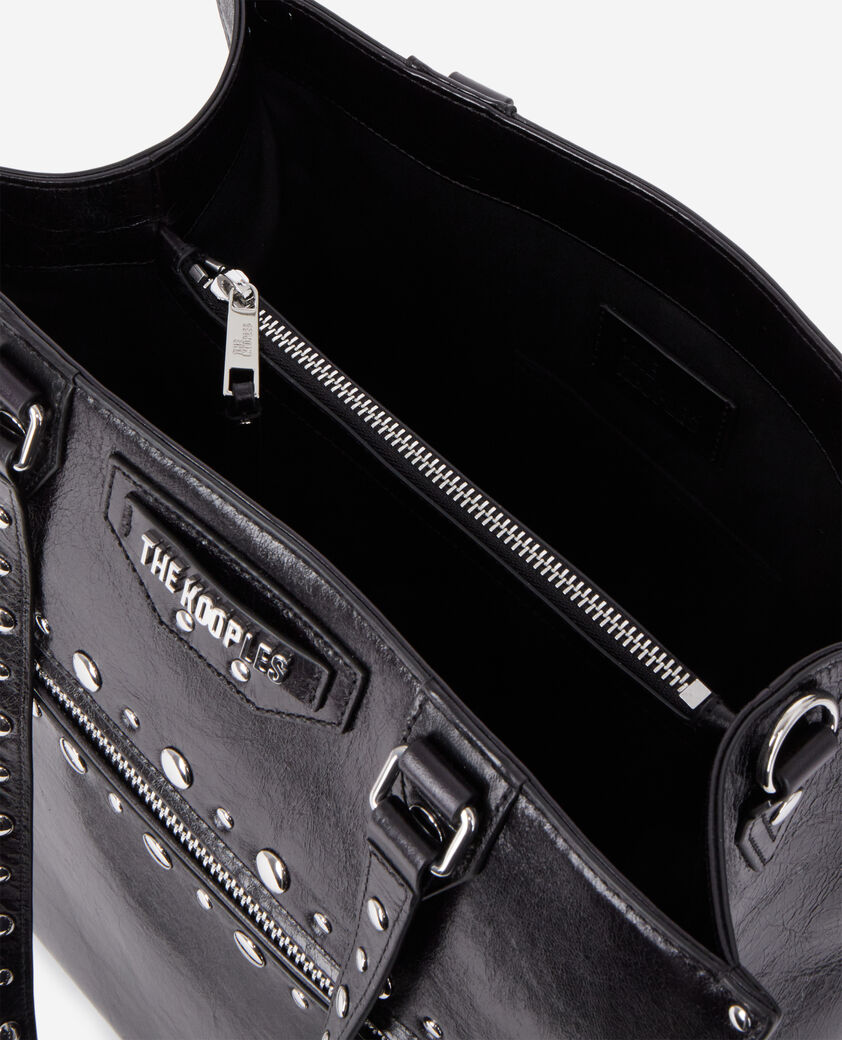 The Kooples WOMEN BLACK jill black leather shopping bag with studs