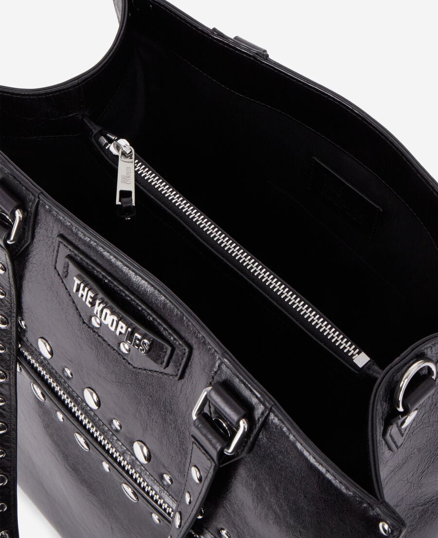 The Kooples DAMEN BLACK schwarze jill shoppingtasche aus leder mit nieten