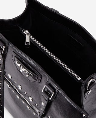 The Kooples DAMEN BLACK schwarze jill shoppingtasche aus leder mit nieten