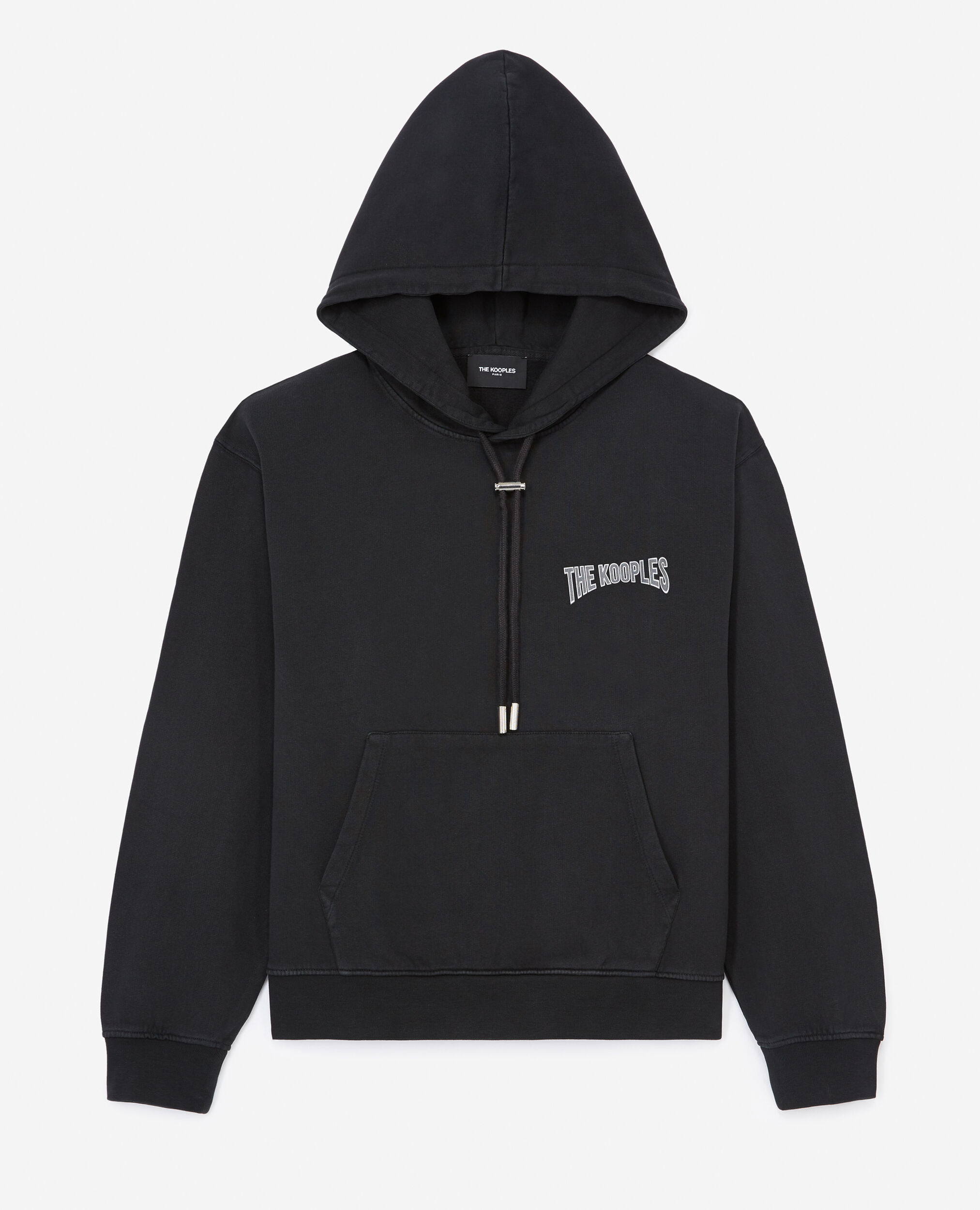 Printed faded black sweatshirt with hood, BLACK WASHED, hi-res image number null