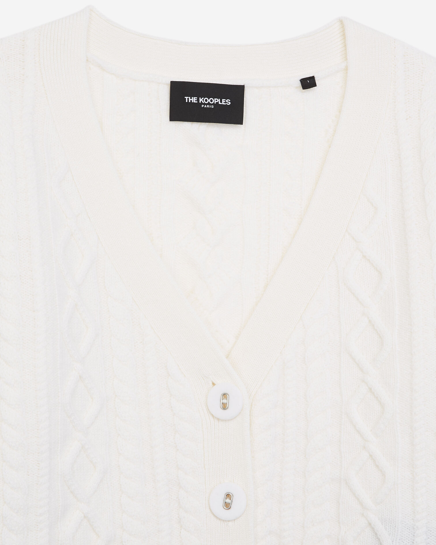 Cashmere-wool ecru cardigan w/fabric buttons, WHITE, hi-res image number null