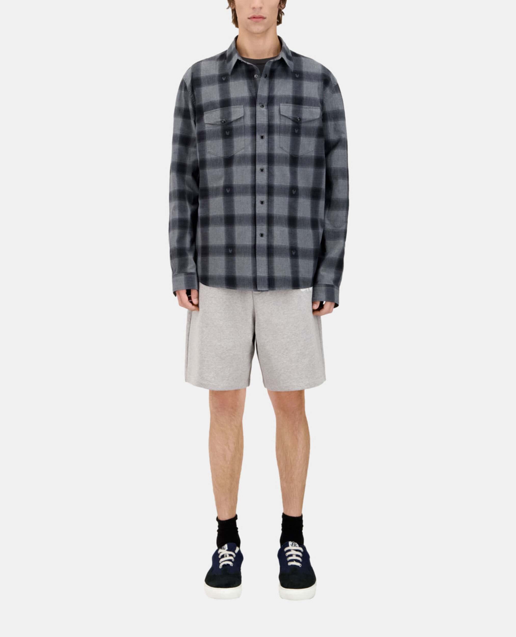 Chemise à carreaux avec têtes de mort gris, BLACK GREY, hi-res image number null