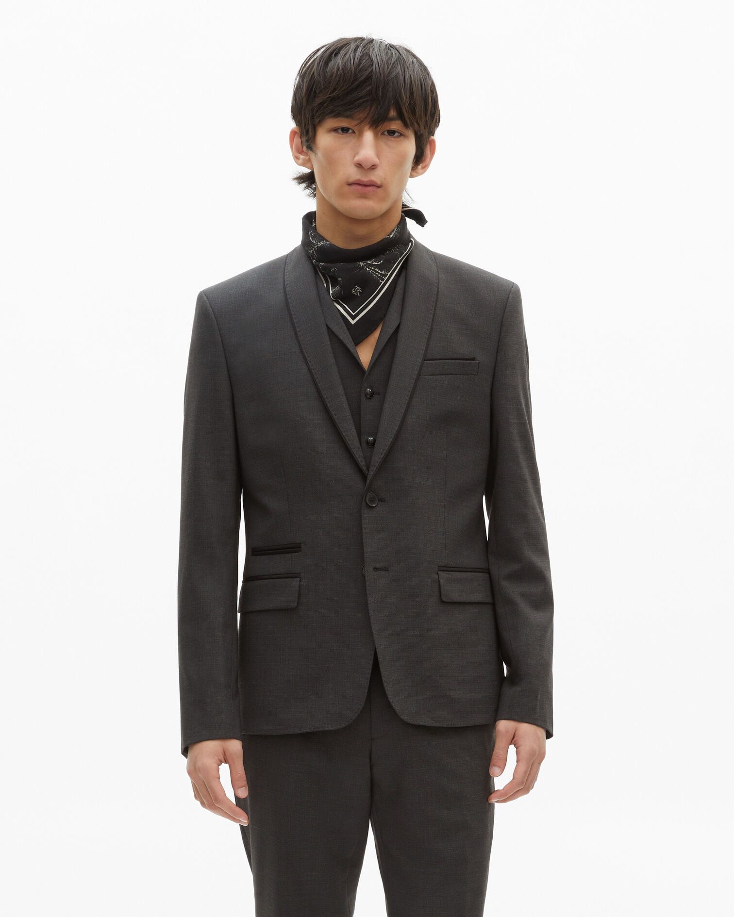 Black micro check wool blend suit jacket, BLACK GREY, hi-res image number null