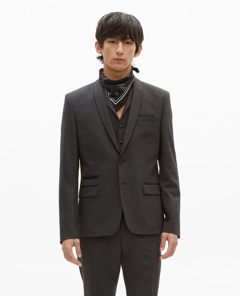 The Kooples HOMBRE BLACK GREY chaqueta de traje negra de mezcla de lana y micro cuadros