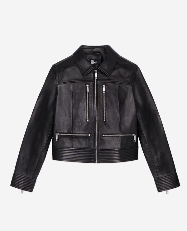 The Kooples FEMME BLACK blouson biker en cuir avec zip noir