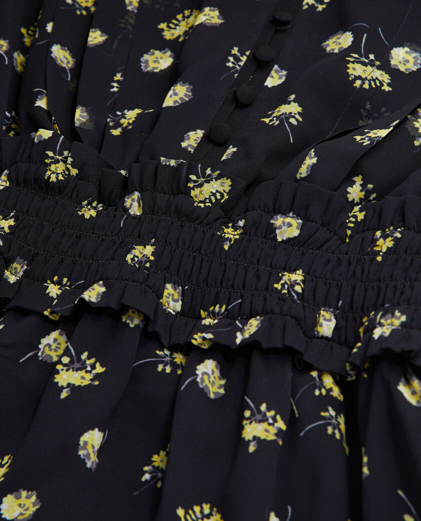 The Kooples FEMME BLACK / YELLOW robe courte imprimée avec boutonnage