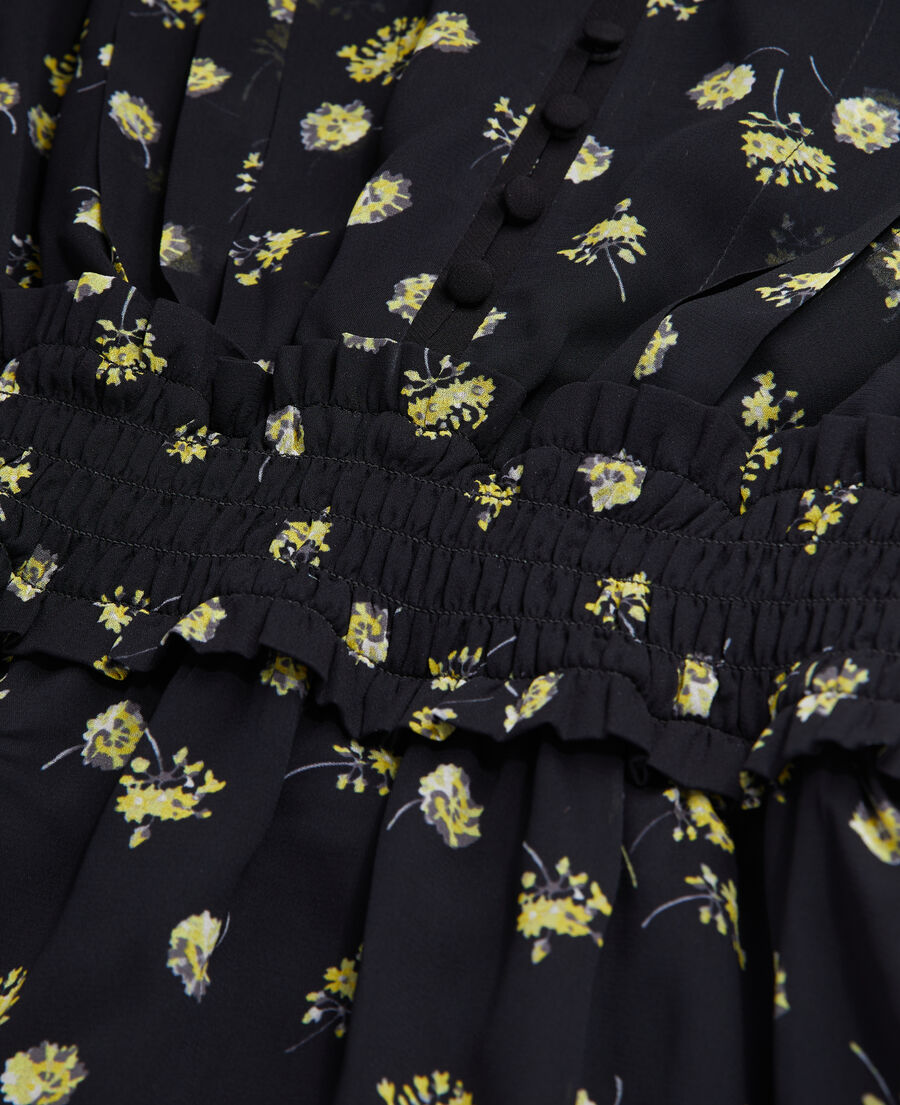 The Kooples FEMME BLACK / YELLOW robe courte imprimée avec boutonnage