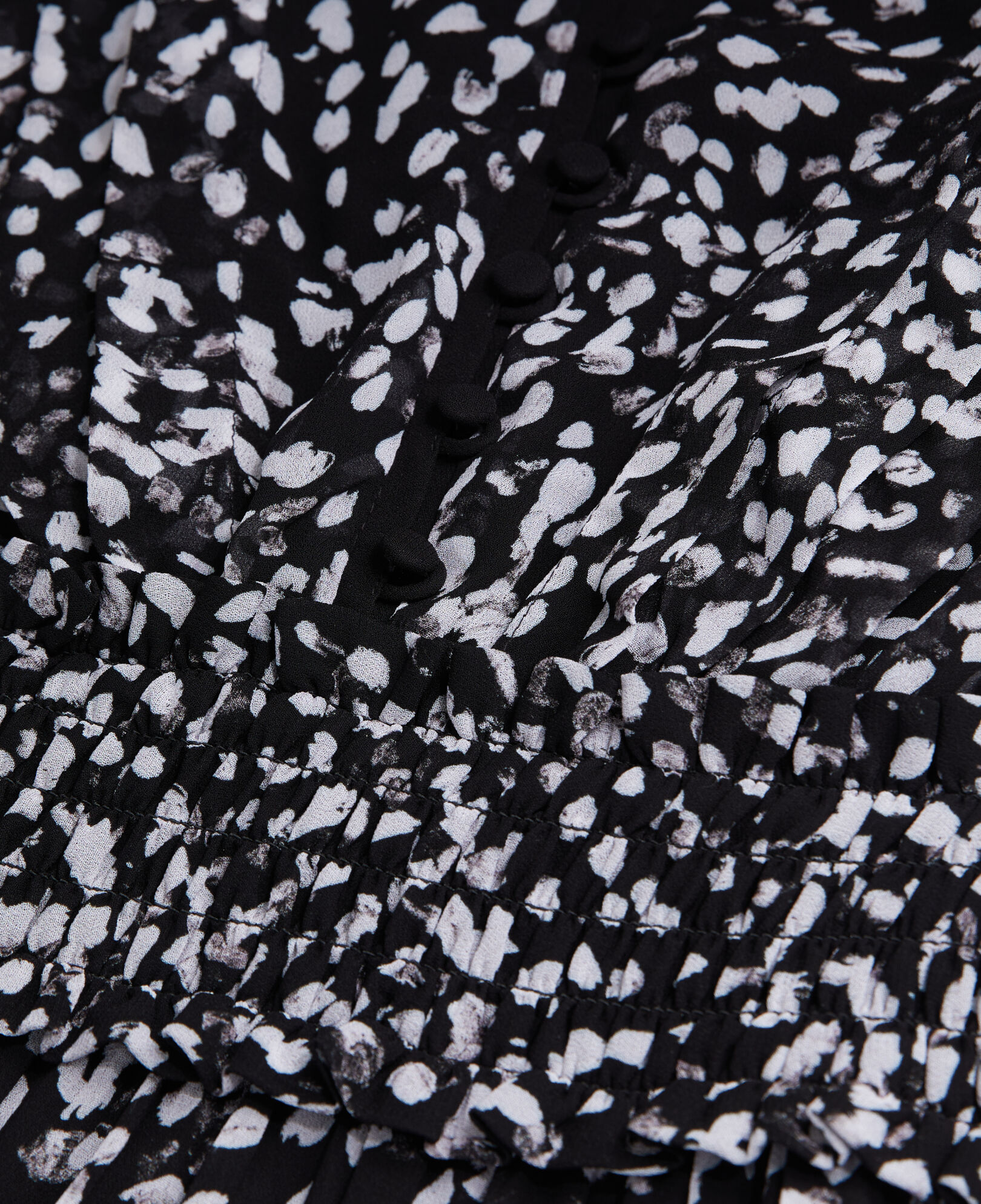 The Kooples WOMEN BLACK WHITE short printed dress with smocking